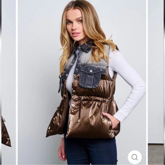 Patchwork Puffer Denim Vest - Picture 7 of 16